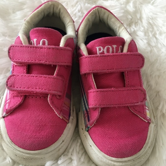 Girls Ralph Lauren Polo rubber role plaid pink shoes size 7 - Picture 2 of 8